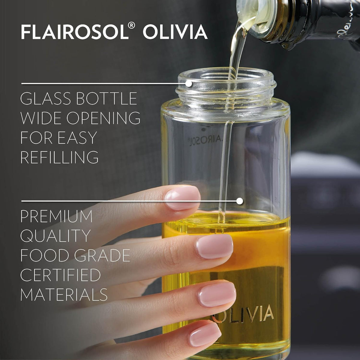 FLAIROSOL Olivia Signature 130ml glass bottle built to last.