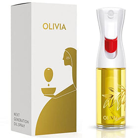 FLAIROSOL Olivia Signature fine mist nozzle delivers even oil coating on foods.