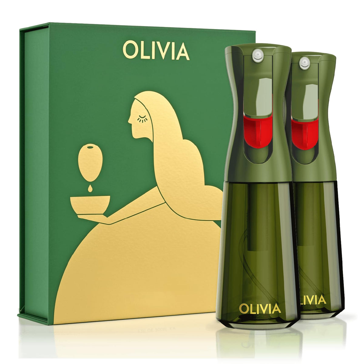 Flairosol Olivia Signature fine mist bottle for even olive oil coverage