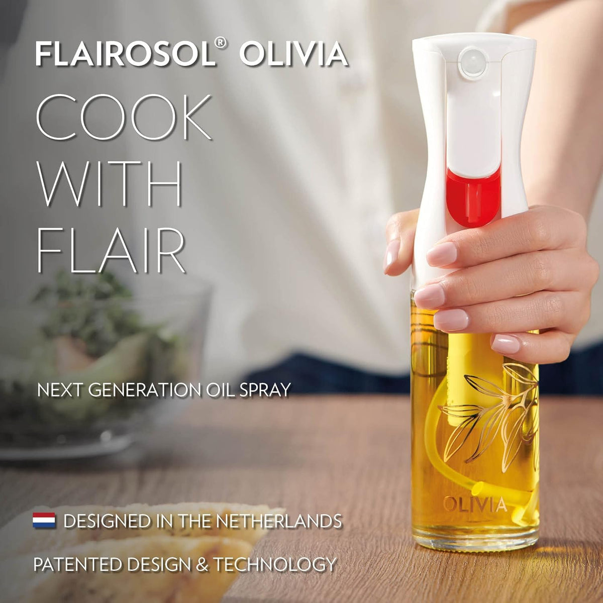 FLAIROSOL Olivia Signature versatile use with oils, sauces, and water for cooking.
