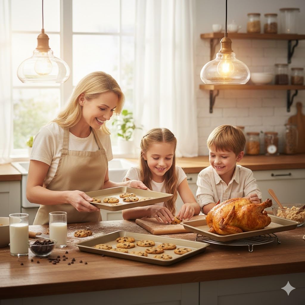 FLAREFX Gold finish adds stylish appeal while baking and serving.