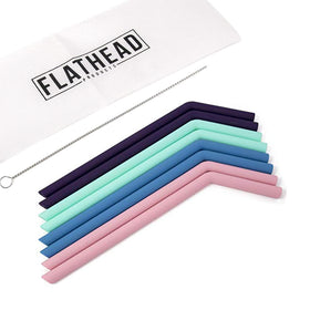 Flathead silicone straw set in eight-pack with vibrant colors for smoothies
