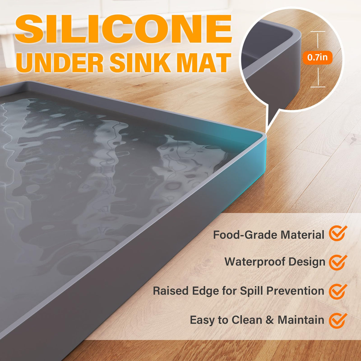 FLATO cabinet protector with edge design prevents leaks and stains in kitchen spaces.