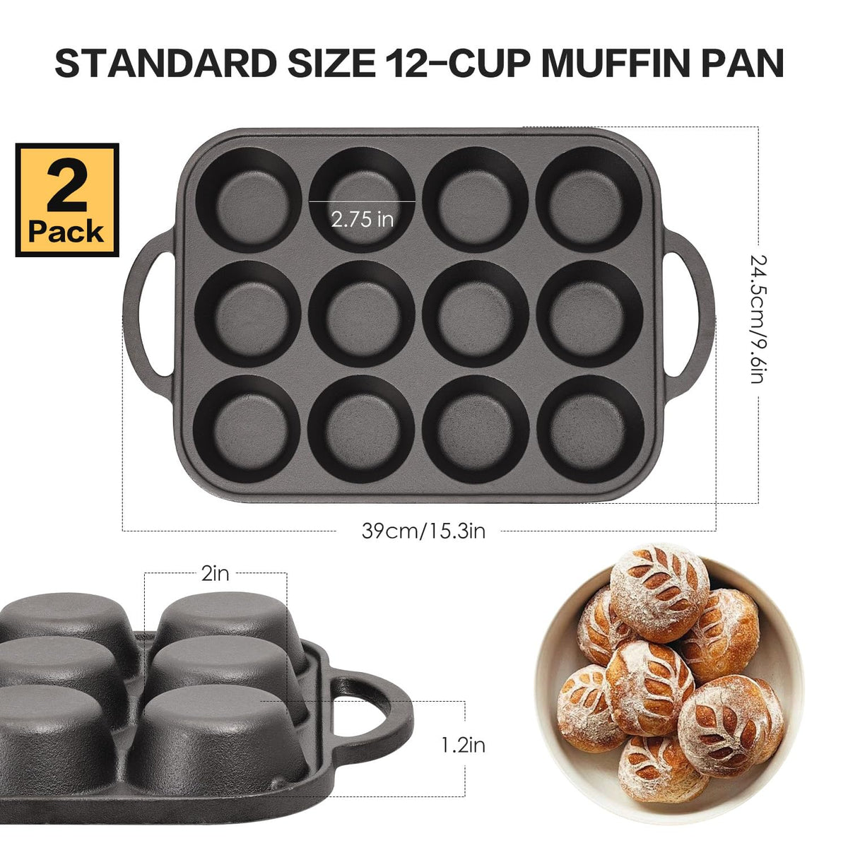 Flavehc muffin pan with ergonomic handles offers safe, comfortable grip during oven-to-counter transfers.