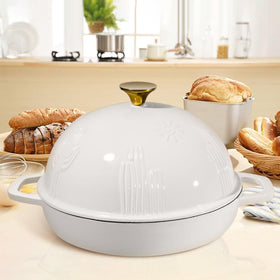 Flavehc cast iron works on gas, electric, ceramic, and induction.