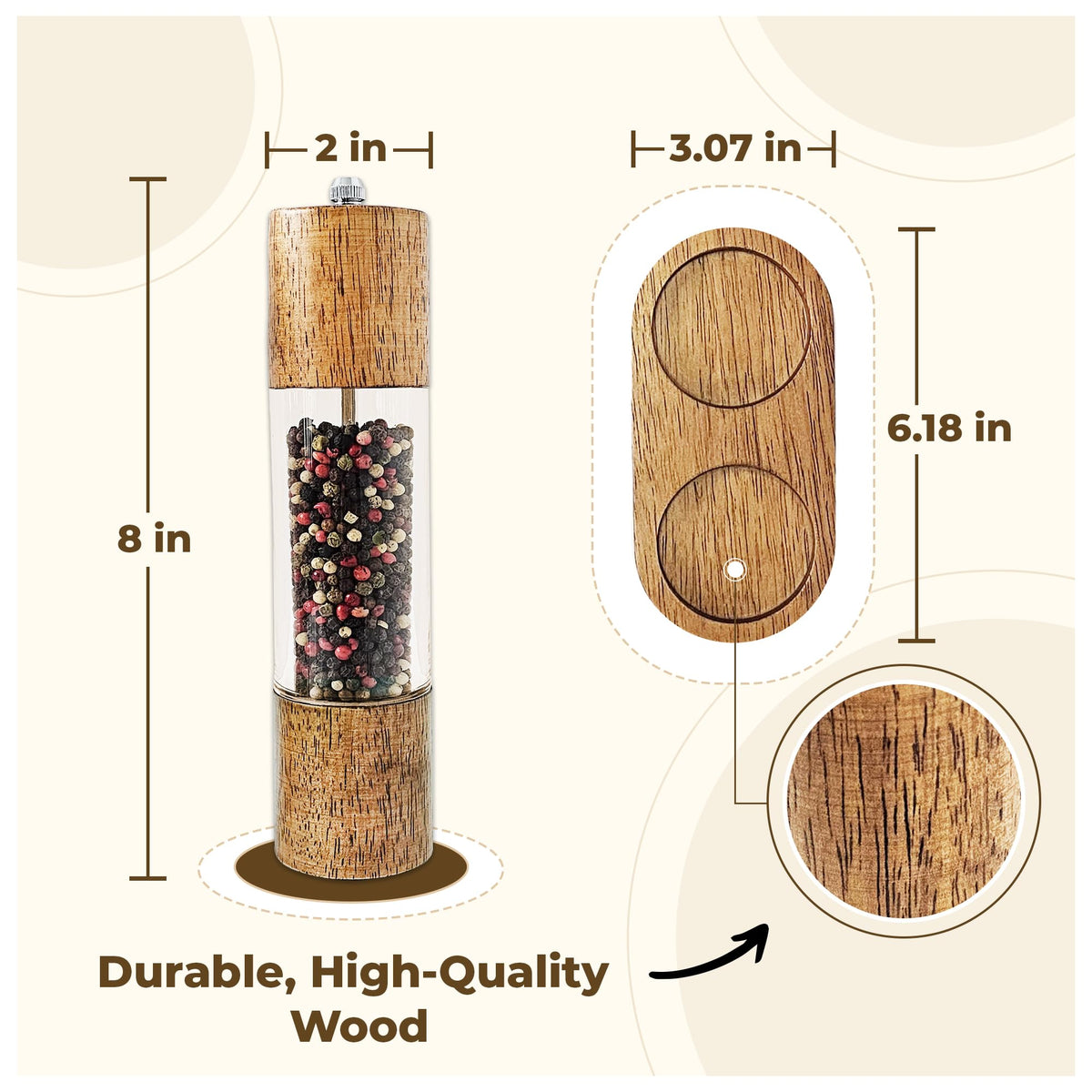 FLAVIVO salt and pepper grinders with tray reduce countertop clutter.