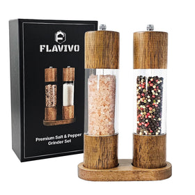 FLAVIVO wooden salt and pepper grinder set on stand keeps spices neatly organized.