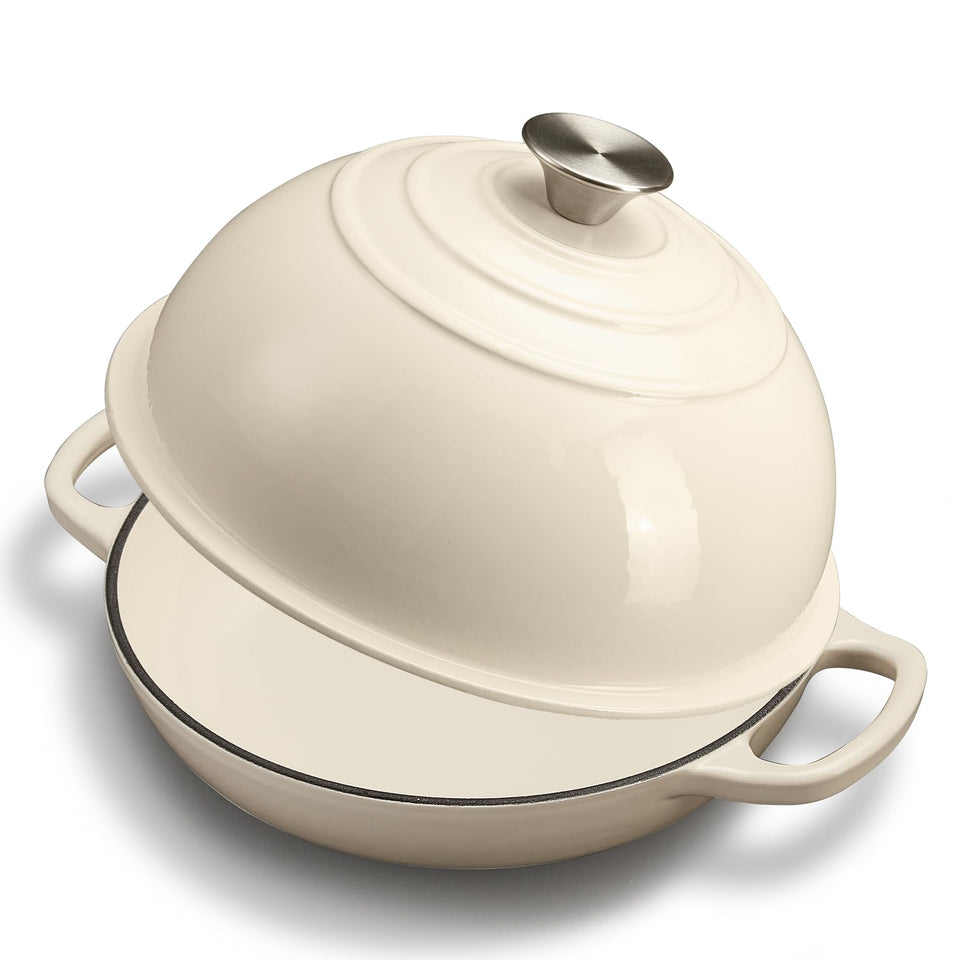 Flavorix cast iron bread oven with the dome lid on for even heat