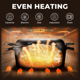 Flavorix oval dutch oven shown with induction or gas for versatile cooking