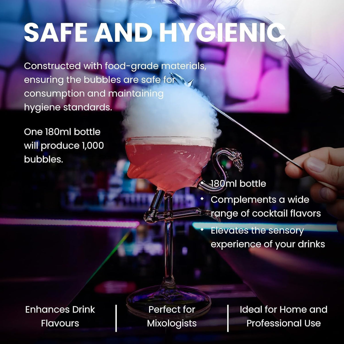Flavour Blaster bubble visuals on cocktails add a wow factor without altering flavor.