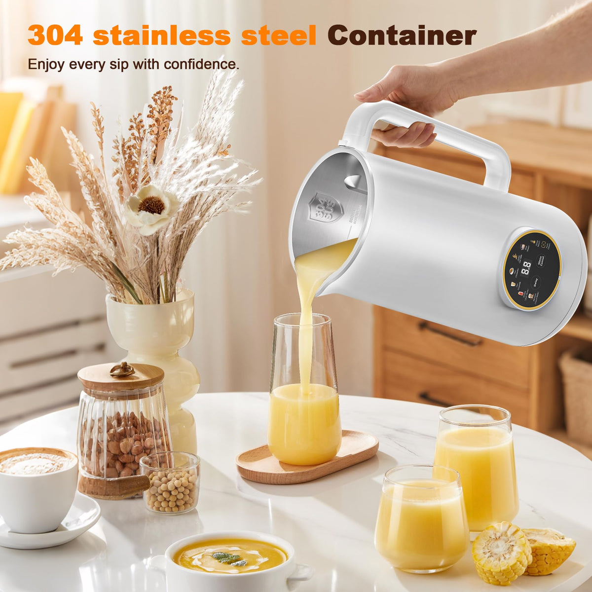 Flelano 34oz capacity suits family batches of almond or oat milk