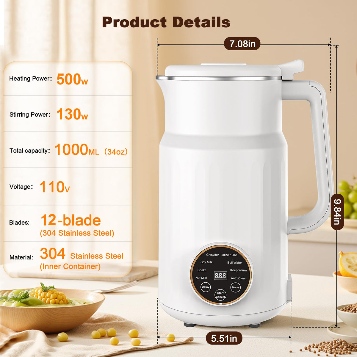 Flelano nut milk maker 10-in-1 programs panel demonstrates versatility.
