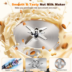 Flelano nut milk maker with 12 blades inner view for powerful blending.