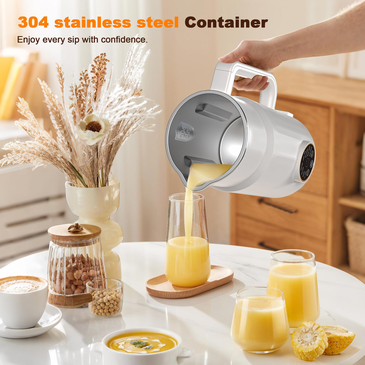Flelano nut milk maker packaging includes bags, spoons, and accessories.