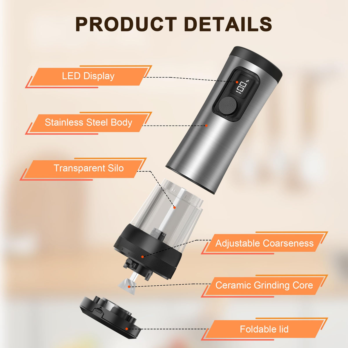 USB-C charging base keeps grinders ready for busy kitchens.