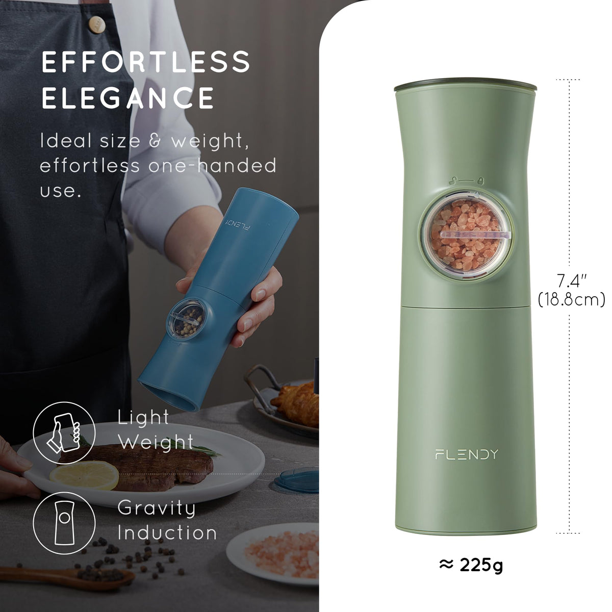 Flendy gravity grinder with adjustable coarseness dial for precise grind.