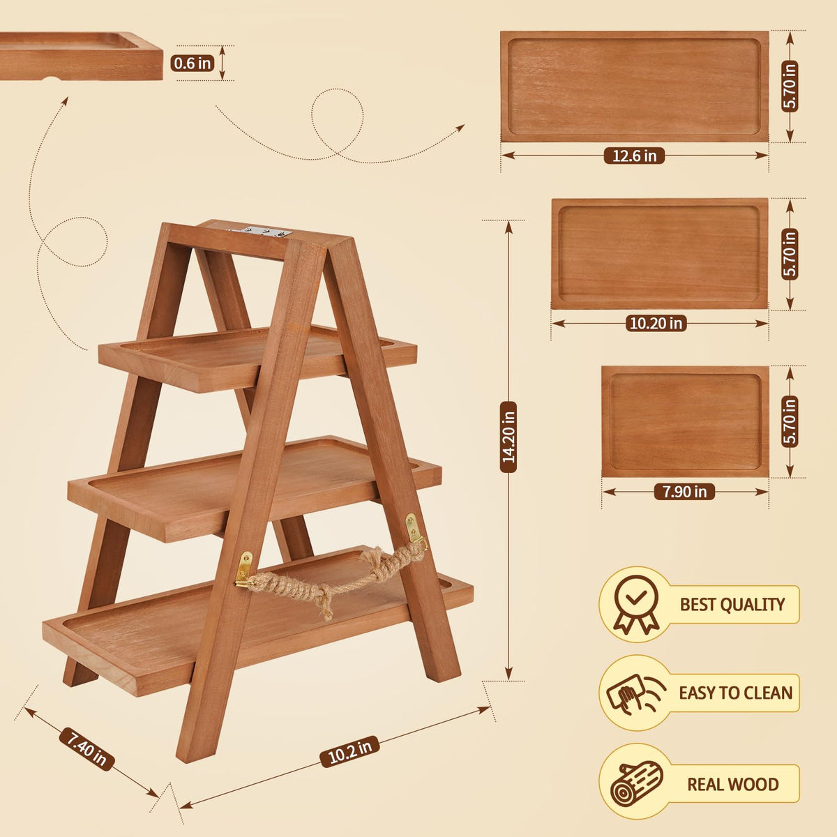 Flenpptly wooden cupcake stand 3-tier side view for versatile dessert arrangement.