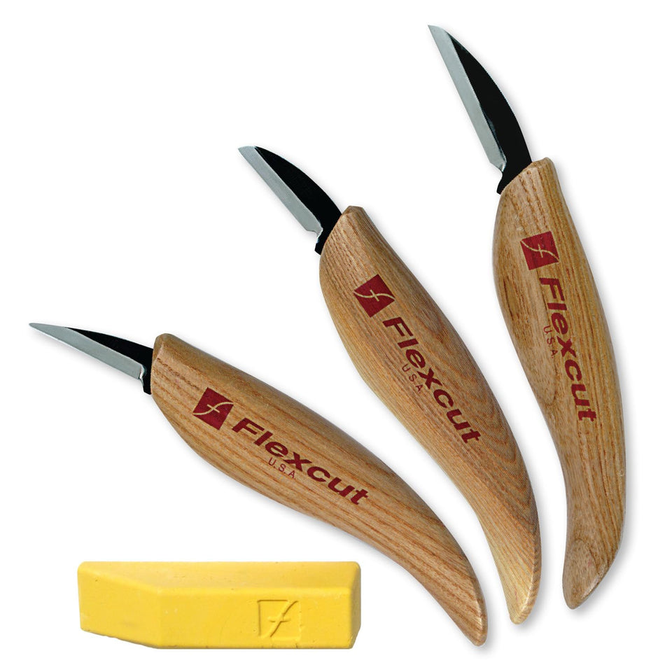 Flexcut KN500 cutting knife with ergonomic ash handle for precise carving.