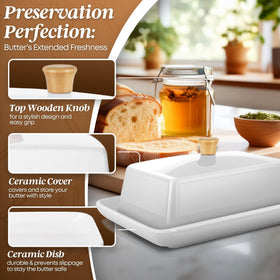 Flexzion porcelain storage keeper maintains butter and cheeses neatly on countertop