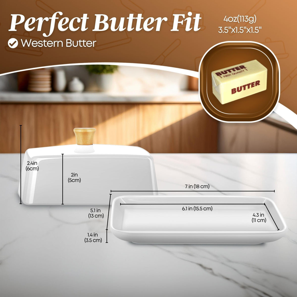 Flexzion large capacity European butter dish fits generous portions