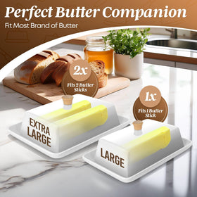 Flexzion butter dish with wooden knob lid for easy access and freshness