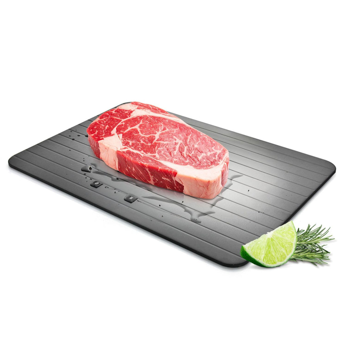 Flexzion defrost tray aluminum plate thawing meat quickly on the kitchen counter