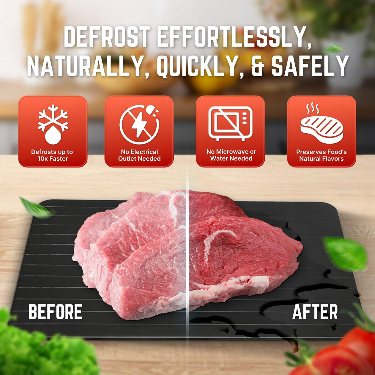 Flexzion defrost tray compact size fits easily in kitchen storage