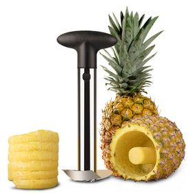 Flexzion pineapple corer slicer demonstrates quick prep with minimal mess and juice retention.