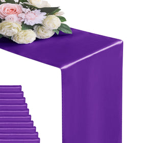 flohar 6Pack purple satin table runner on wedding table adds elegant ambiance.