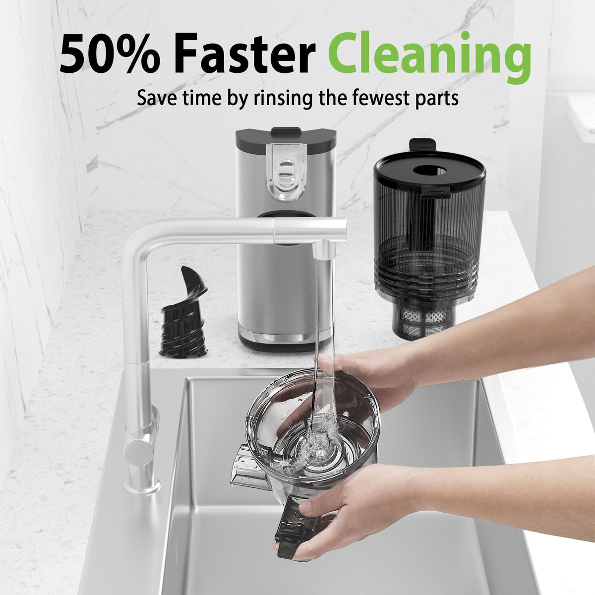 Floisdace BPA-free silver model supports whole-vegetable and fruit juicing