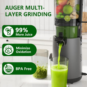 Floisdace juicer at 55 RPM showing slow squeeze for fresher juice.