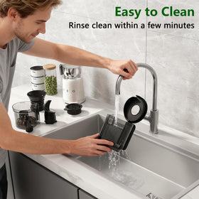 Floisdace juicer shows easy assembly and cleaning brush for quick cleanup.