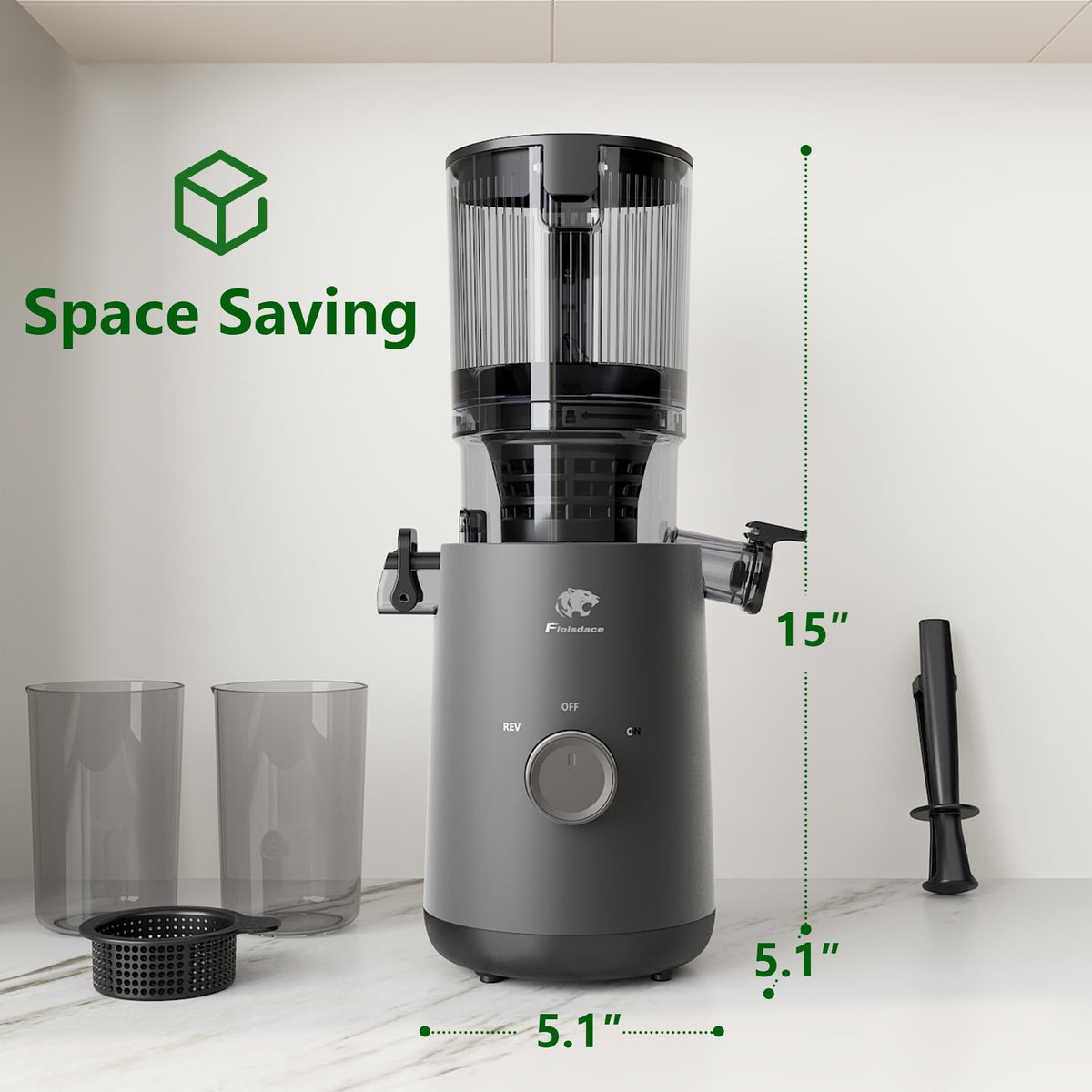Floisdace juicer includes extra replacement strainer for uninterrupted juicing.