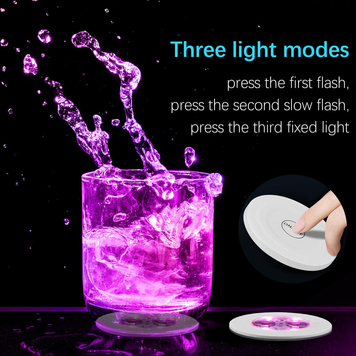 Wine glass highlighted by FLOMO—YDQ LED coaster glow.