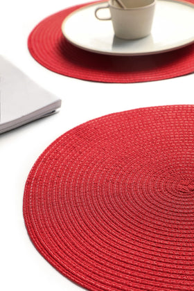 Floroom red holiday placemats add rustic charm to celebrations.