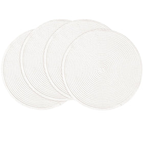 Floroom round 15-inch white placemats showcase subtle shine while protecting surfaces.