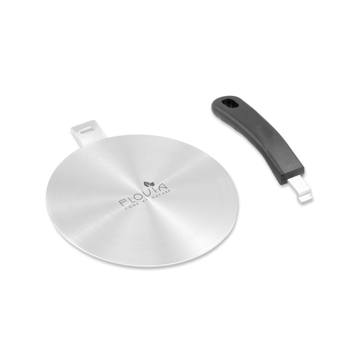 Flovia Cook by Nature adapter plate front view with compact design for efficient heat diffusion.