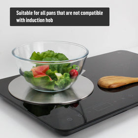 Flovia Cook by Nature heat diffuser on induction hob for non-induction pans.