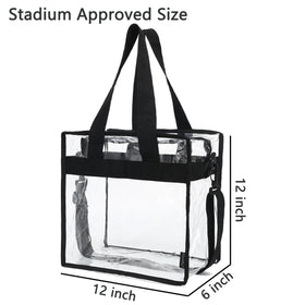 FlowFly clear tote at stadium, compliant with clear-bag policy.