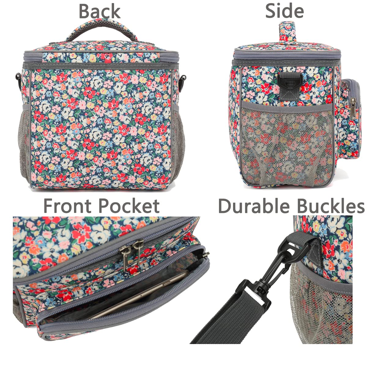 FlowFly lunch bag dimensions highlight roomy space for containers and snacks.