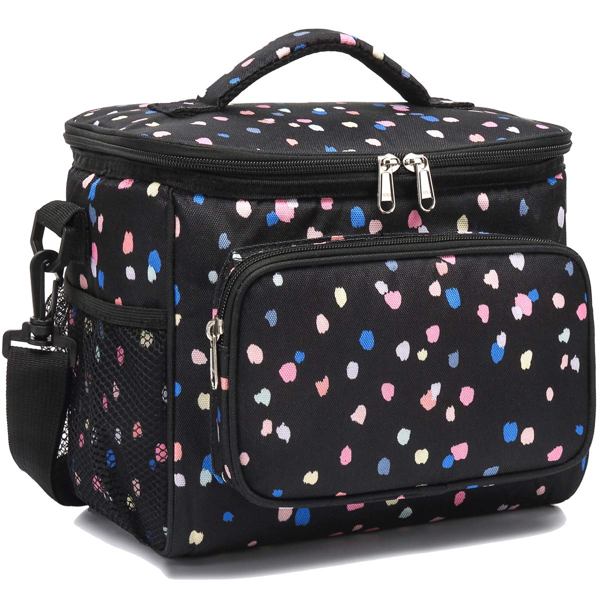 FlowFly insulated lunch bag in BlackFlower with front pocket keeps essentials within reach