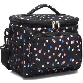 FlowFly insulated lunch bag in BlackFlower with front pocket keeps essentials within reach