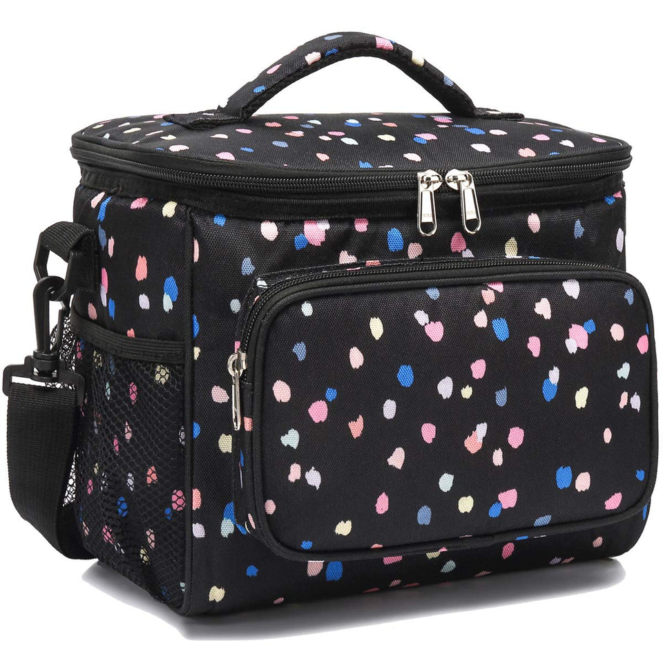 FlowFly insulated lunch bag in BlackFlower with front pocket keeps essentials within reach