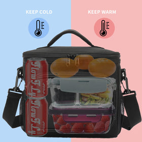 FlowFly lunch bag side pockets hold water bottles for easy access