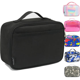 FlowFly Kids Lunch Bag exterior view with camouflage design.