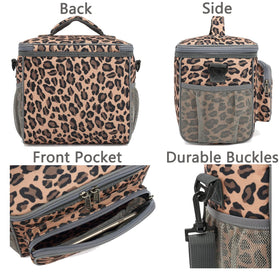 FlowFly leopard lunch bag durable 600D material resists wear during daily use
