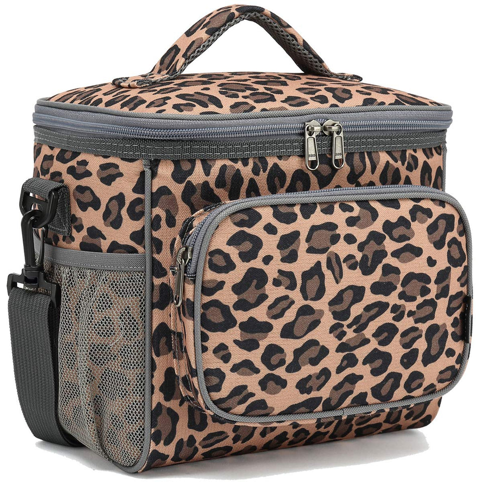 FlowFly leopard lunch bag front pocket keeps small items organized for work