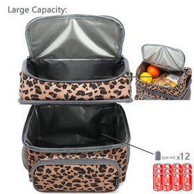 FlowFly leopard lunch bag front pocket for utensils and napkins