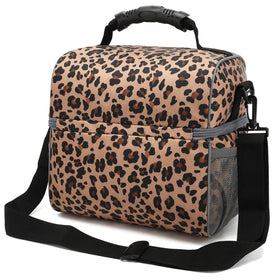 FlowFly leopard lunch bag in use for work, travel, and picnics