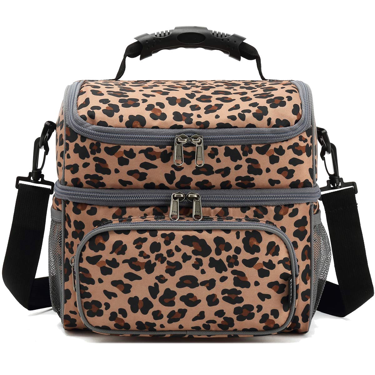 FlowFly leopard lunch bag durable polyester material close-up